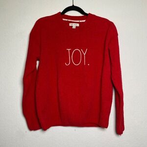 Rae Dunn Womens Large Red Cozy Chenille Christmas Holiday Sweater‎ "Joy" Festive